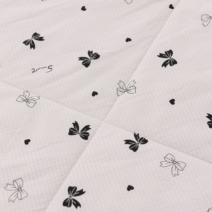 91家纺网 家纺一手货源 找家纺  盈超2024新款A类有氧提花泡泡纱床裙夏被四件套 蝴蝶结