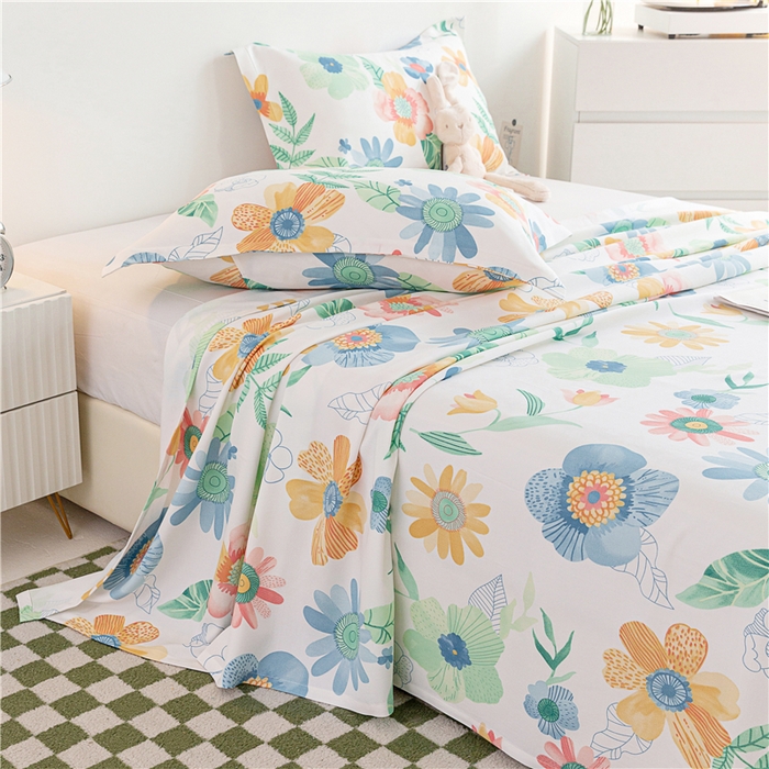 91家纺网 家纺一手货源 找家纺 金泰莱 2025新款印花竹纤维凉席三件套软凉席竹席盖毯子 青鸢