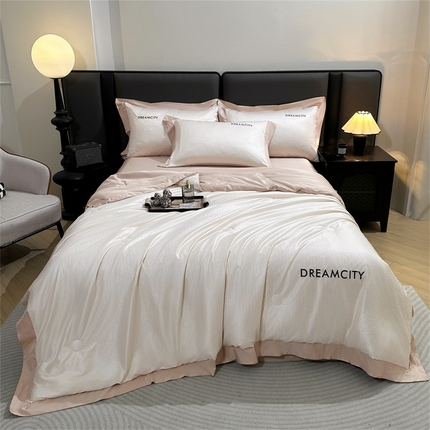 古吉梦 2024新款水洗真丝提花夏被--迪梦 奶昔白+奶茶