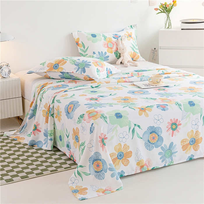 91家纺网 家纺一手货源 找家纺 金泰莱 2025新款印花竹纤维凉席三件套软凉席竹席盖毯子 青鸢