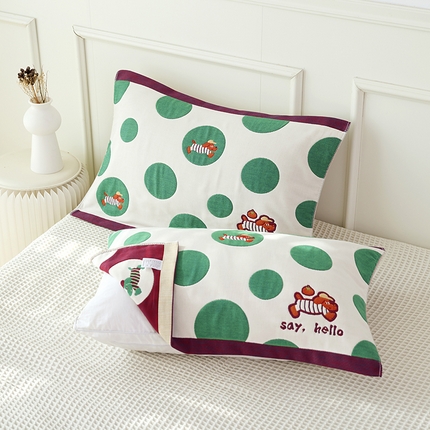 91家纺网 家纺一手货源 找家纺 朴尔毛巾被2024年全棉加厚八层纱布大版花枕巾 圈圈狗52*78cm