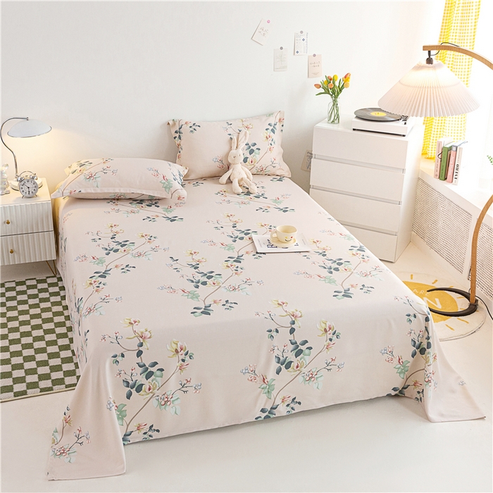 91家纺网 家纺一手货源 找家纺 金泰莱 2025新款印花竹纤维凉席三件套软凉席竹席盖毯子 夏末时光