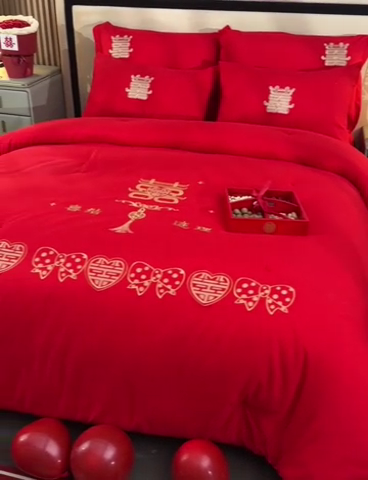 91家纺网 家纺一手货源 找家纺 美伦美 2024新款全棉婚庆刺绣手工订花被芯冬被春秋冬被夏被 喜上加喜