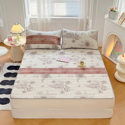 91家纺网 家纺一手货源 找家纺 福来临 2025新款印花凉感丝含胶凉席夏被三件套四件套 含胶凉席-梦镜