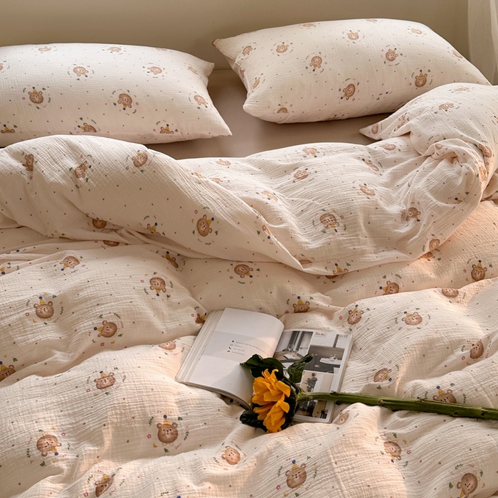 91家纺网 家纺一手货源 找家纺 洋铭区（原狠狠爱）  2024新款皱皱纱四件套 斑点熊