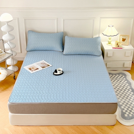 91家纺网 家纺一手货源 找家纺 福来临 2025新款印花凉感丝含胶凉席夏被三件套四件套 含胶凉席-浅蓝色