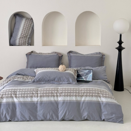 91家纺网 家纺一手货源 找家纺 2025直播爆款13376铂金棉全棉四件套-棚拍系-印象都市灰