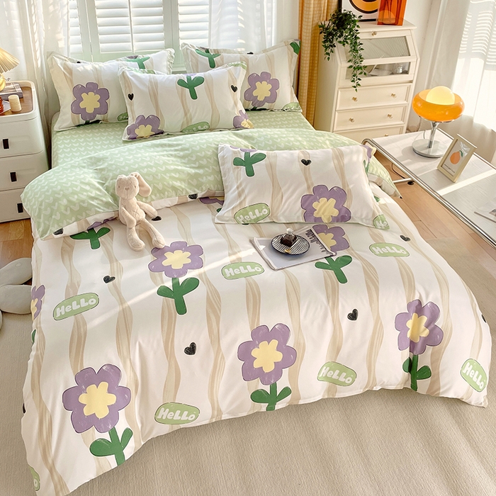 91家纺网 家纺一手货源 找家纺 美宜家  2025新款植物羊绒加厚斜纹磨毛单被套四件套 春意阑珊