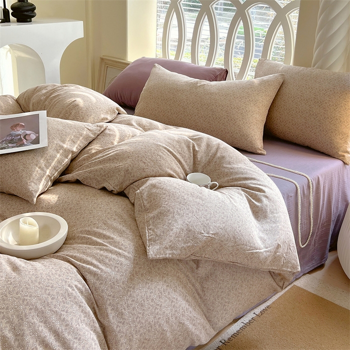 91家纺网 家纺一手货源 找家纺 于果 2024新款全棉双层纱四件套-花黛露豆沙