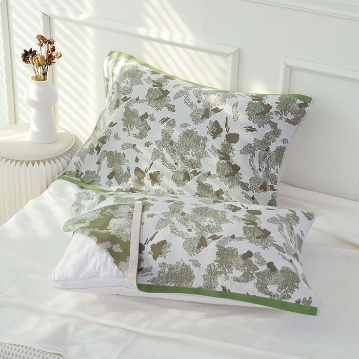 91家纺网 家纺一手货源 找家纺 朴尔毛巾被2024年新品全棉细纱编织纹AB版透气枕巾 写意江南-绿52*78cm