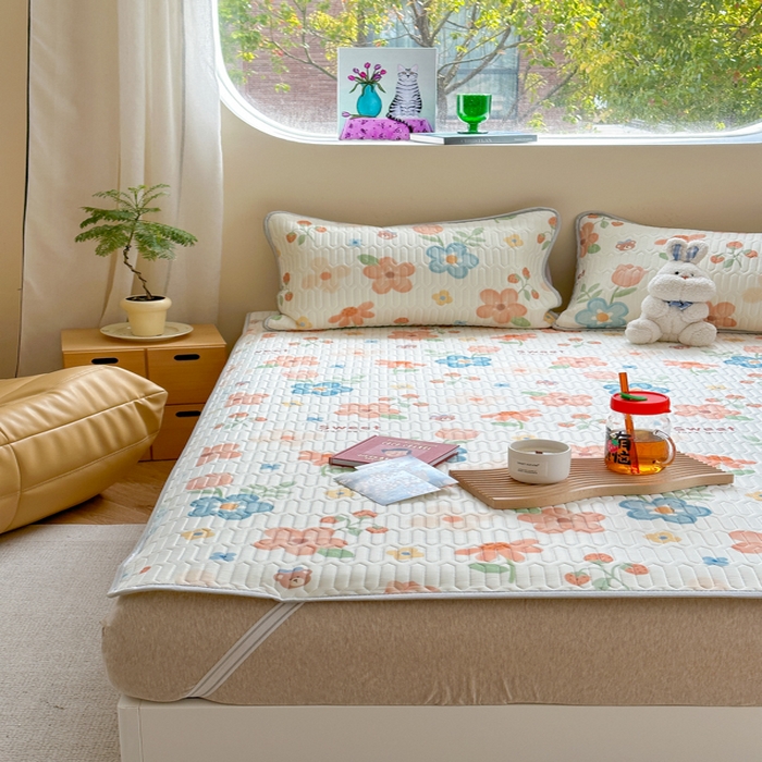 91家纺网 家纺一手货源 找家纺 慕尚家纺 2025新款凉感丝印花乳胶凉席 秘境