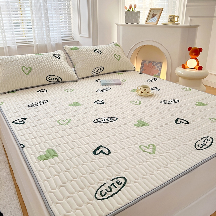 91家纺网 家纺一手货源 找家纺 福来临 2026新款印花凉感丝含胶凉席夏被三件套四件套 含胶凉席-幸运心