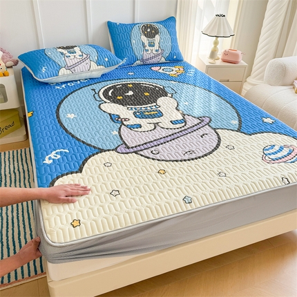 91家纺网 家纺一手货源 找家纺 （总）湘之帛 2024直播新款加厚印花凉感丝乳胶凉席床笠款三件套