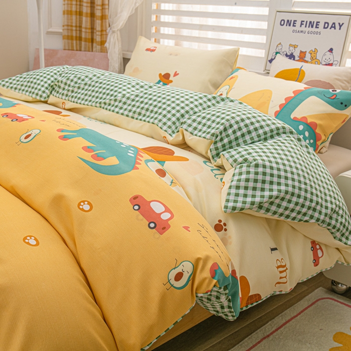 91家纺网 家纺一手货源 找家纺 莎臣豹 2025新款植物羊绒印花四件套 恐龙乐园