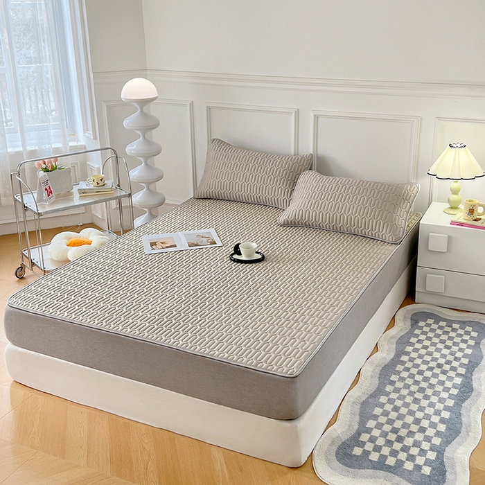 91家纺网 家纺一手货源 找家纺 福来临 2025新款印花凉感丝含胶凉席夏被三件套四件套 含胶凉席-浅紫色