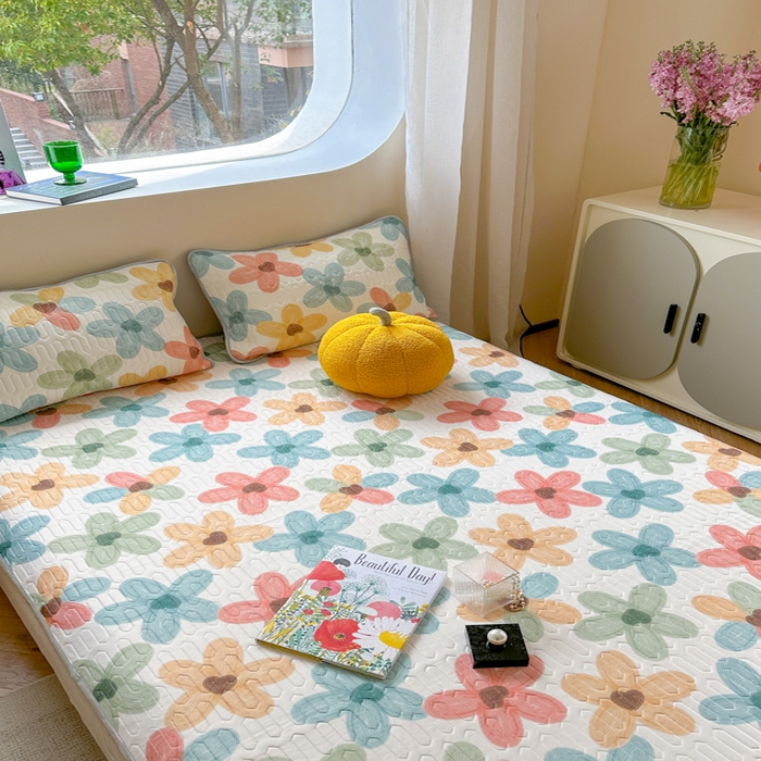 91家纺网 家纺一手货源 找家纺 慕尚家纺 2025新款凉感丝印花乳胶凉席 凝夏