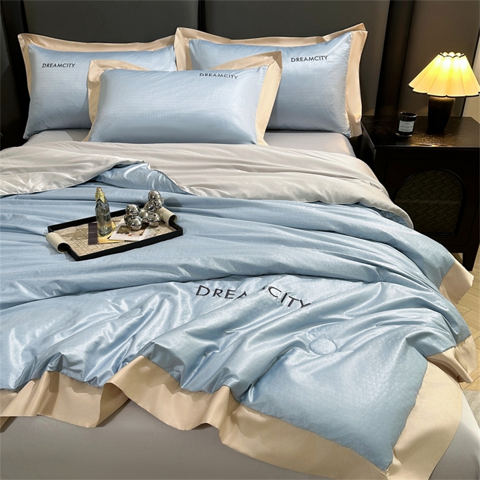 91家纺网 家纺一手货源 找家纺 古吉梦 2024新款水洗真丝提花夏被--迪梦 海青+山灰