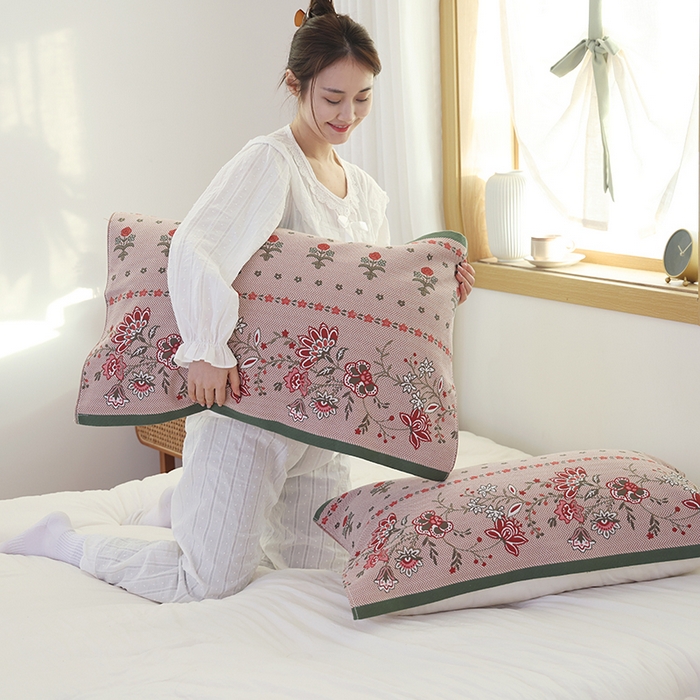 91家纺网 家纺一手货源 找家纺 朴尔毛巾被2024年新品全棉细纱编织纹AB版透气枕巾 妙恋52*78cm