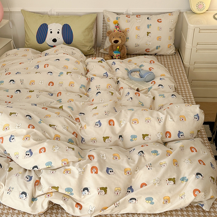 91家纺网 家纺一手货源 找家纺 昔可家纺 2024新款创意枕套全棉波点印花四件套 小小表情包