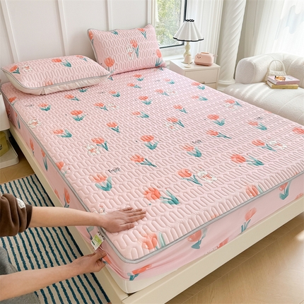 91家纺网 家纺一手货源 找家纺 （总）湘之帛 2024直播新款加厚印花凉感丝乳胶凉席床笠款三件套