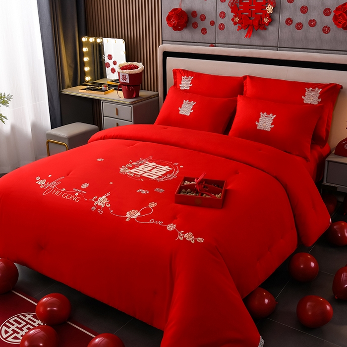 91家纺网 家纺一手货源 找家纺 美伦美 2024新款全棉婚庆刺绣手工订花被芯冬被春秋冬被夏被 喜嫁