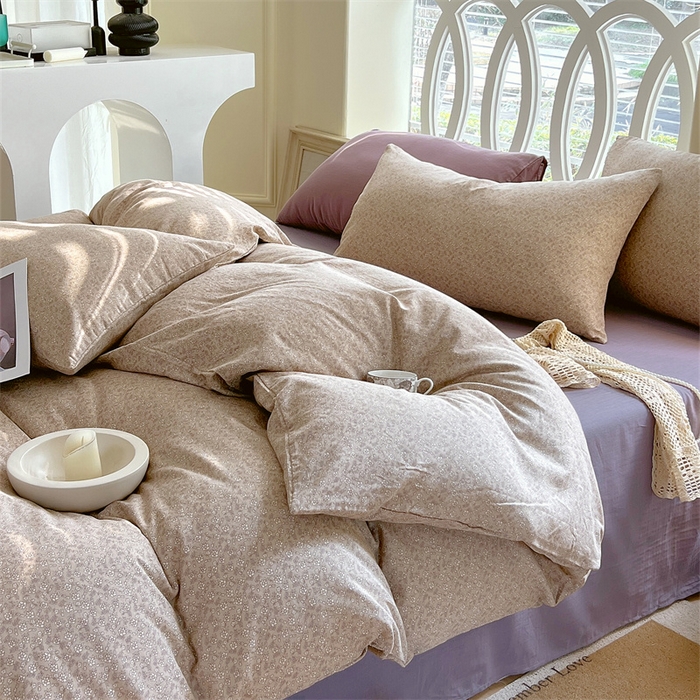 91家纺网 家纺一手货源 找家纺 于果 2024新款全棉双层纱四件套-花黛露豆沙