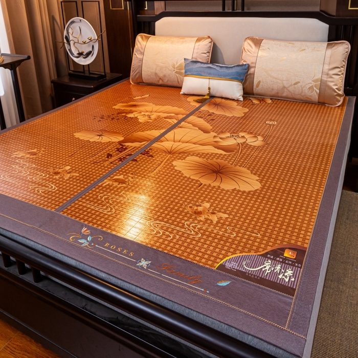 91家纺网 家纺一手货源 找家纺 新月家纺（锦威郎） 2024新款夏季竹席冰藤折叠双面席子 年年有余