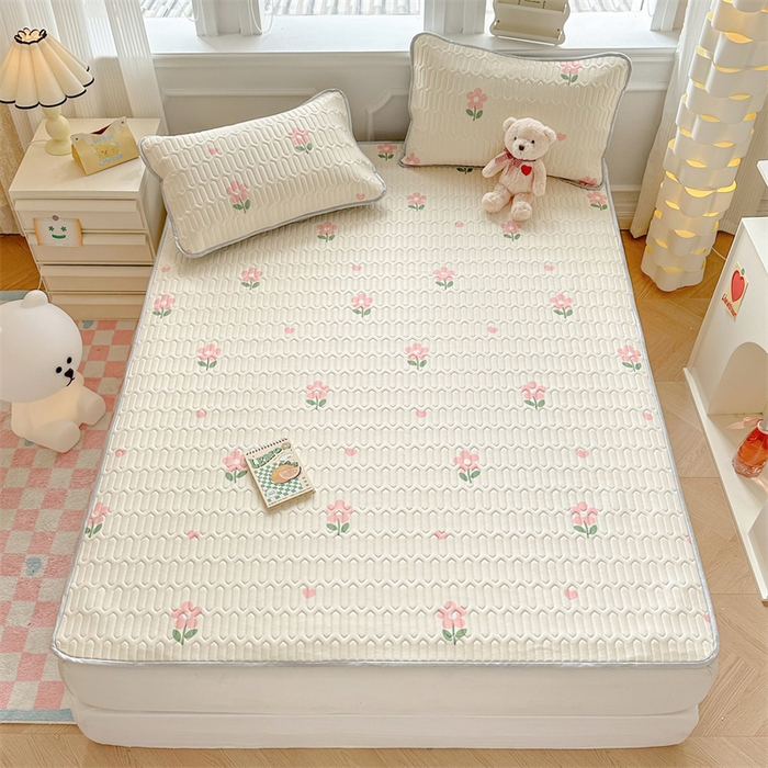 91家纺网 家纺一手货源 找家纺 慕尚家纺 2025新款凉感丝印花乳胶凉席 花儿朵朵