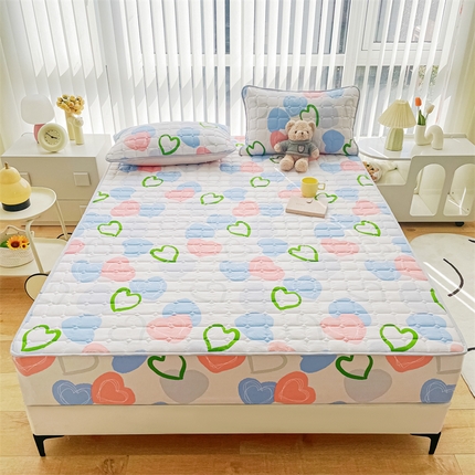 恒尚居 2024新款小清新印花水洗棉大豆夹棉床笠 心心相印