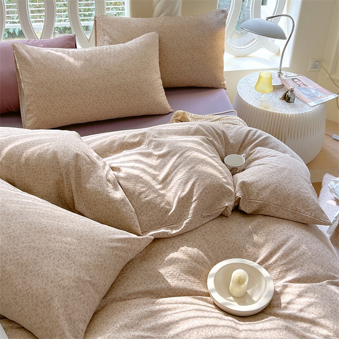 91家纺网 家纺一手货源 找家纺 于果 2024新款全棉双层纱四件套-花黛露豆沙