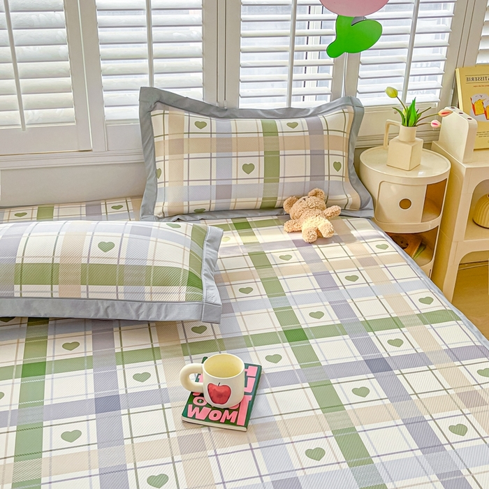 91家纺网 家纺一手货源 找家纺 星座-2025大斜纹复合冰丝凉席 爱心气泡绿