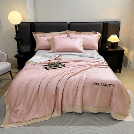 古吉梦 2024新款水洗真丝提花夏被--迪梦 浅豆沙+山灰