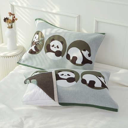 91家纺网 家纺一手货源 找家纺 朴尔毛巾被2024年新品全棉细纱编织纹AB版透气枕巾 花萌萌-绿52*78cm