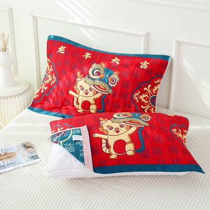 91家纺网 家纺一手货源 找家纺 （总）朴尔毛巾被 2024年全棉加厚八层纱布喜庆民族风婚庆系列枕巾