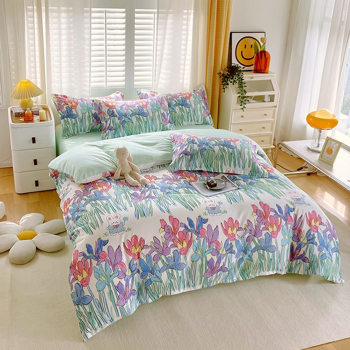 91家纺网 家纺一手货源 找家纺 美宜家 2025新款植物羊绒加厚斜纹磨毛单被套 花丛小兔