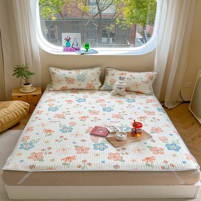 91家纺网 家纺一手货源 找家纺 慕尚家纺 2025新款凉感丝印花乳胶凉席 秘境