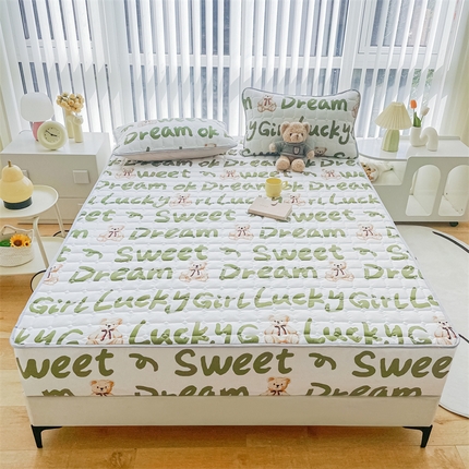 恒尚居 2024新款小清新印花水洗棉大豆夹棉床笠 礼物熊