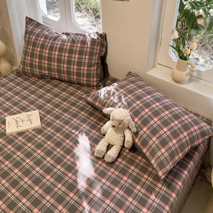 91家纺网 家纺一手货源 找家纺 蓝邻 2024新款全棉无印风全棉色织水洗棉枕套 美莱粉