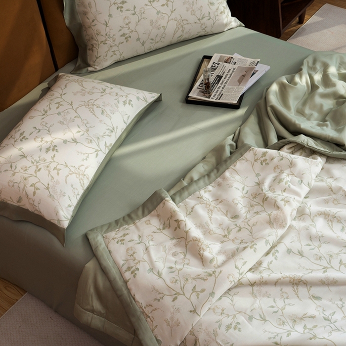 91家纺网 家纺一手货源 找家纺 黛舒家居 2024新款莱赛尔天丝大豆夏被四件套 夜曲