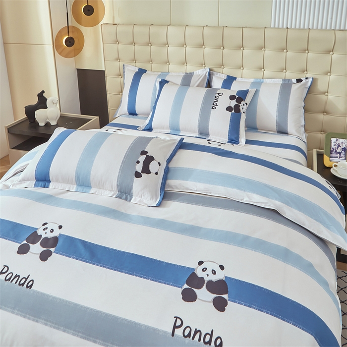 91家纺网 家纺一手货源 找家纺 佑佳家纺 2024新款磨毛印花植物羊绒单被套-可爱熊猫-蓝