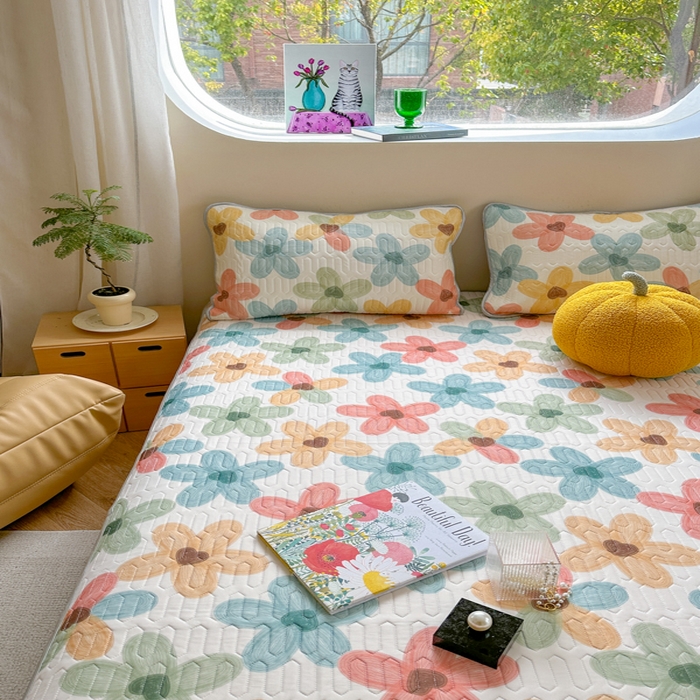 91家纺网 家纺一手货源 找家纺 慕尚家纺 2025新款凉感丝印花乳胶凉席 凝夏