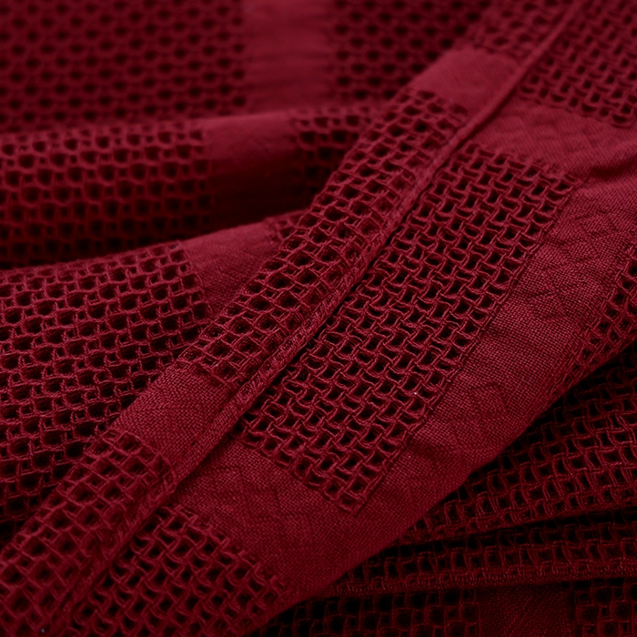 91家纺网 家纺一手货源 找家纺 朴尔毛巾被2024年新品全棉质朴方格风立体华夫格透气纱布枕巾 方格华夫格-酒红枕巾50*80cm