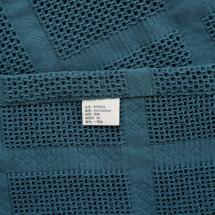 91家纺网 家纺一手货源 找家纺 朴尔毛巾被2024年新品全棉质朴方格风立体华夫格透气纱布枕巾 方格华夫格-墨绿枕巾50*80cm