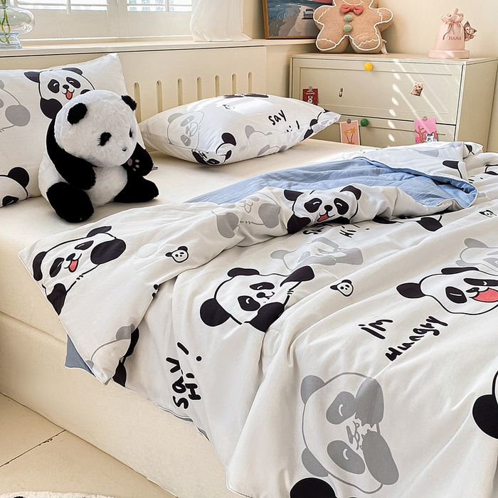 91家纺网 家纺一手货源 找家纺 梵克保罗  2024新款水洗棉印花大豆夏被 可爱熊猫