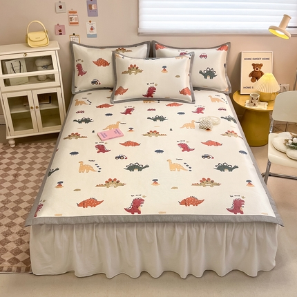 91家纺网 家纺一手货源 找家纺 懒猫家纺 2024新款600D数码印花冰藤凉席-床单款 侏罗纪