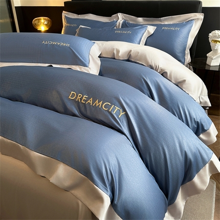 古吉梦 2024新款水洗真丝提花四件套--迪梦  宾利蓝+山灰