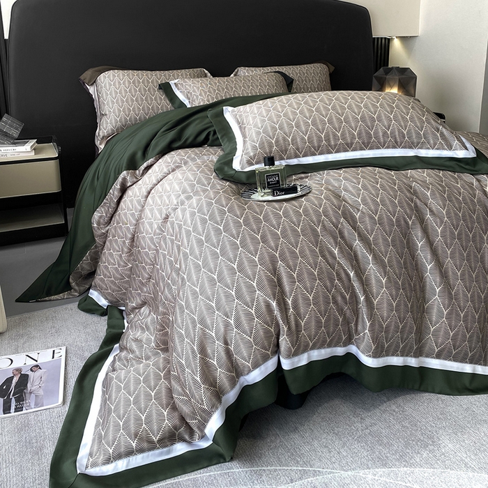 91家纺网 家纺一手货源 找家纺 优悦生活馆 2024新款轻奢天丝印花宽边拼角四件套系列-绿野仙踪 绿野仙踪-绿