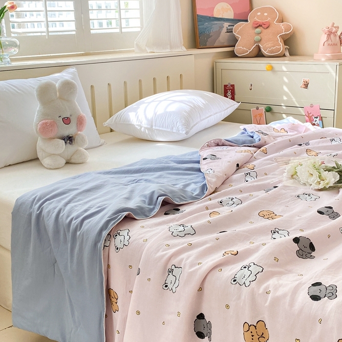 91家纺网 家纺一手货源 找家纺 梵克保罗  2024新款水洗棉印花大豆夏被 萌汪