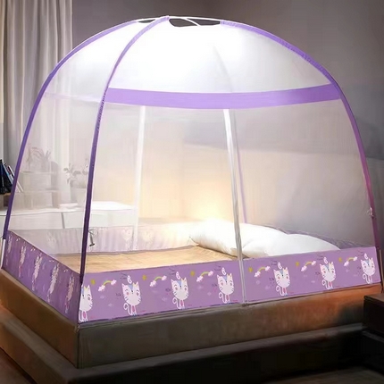 富缘娜 2023新款免安装蒙古包蚊帐系列-防蚊布款 小猫紫色