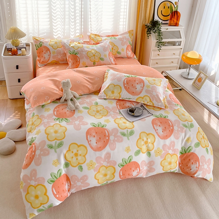 91家纺网 家纺一手货源 找家纺 美宜家 2025新款植物羊绒加厚斜纹磨毛单被套 草莓物语